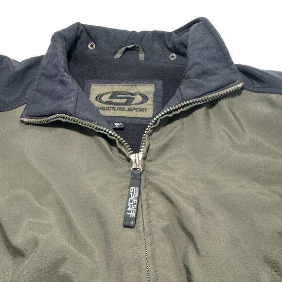 Structure Sport Jacket PU-Coat Nylon Weather Resistant insulated Men L Green VTG - Picture 12 of 14